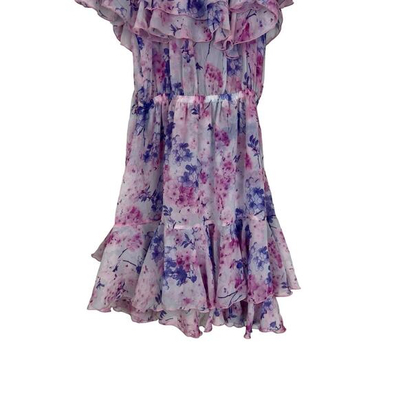 Cari Capri Floral Print Barbados Mini Dress Size XS Ruffle Purple Off Shoulder - Picture 6 of 9